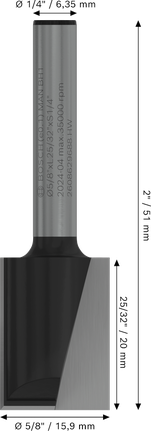 Broca recta para enrutador Bosch PRO de dos ranuras y 5/8 de pulgada de diámetro.